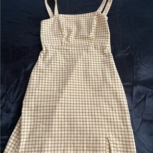 Hollister Tan and White Sundress with Ruched Detail and Slit